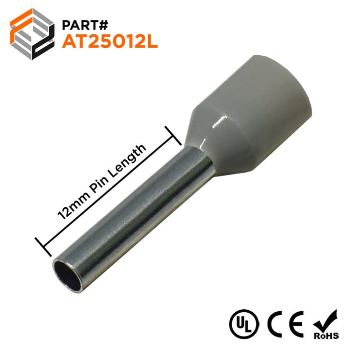 AT25012L - 14AWG (12mm Pin) Insulated Ferrules - Gray - Large Cap - Ferrules Direct