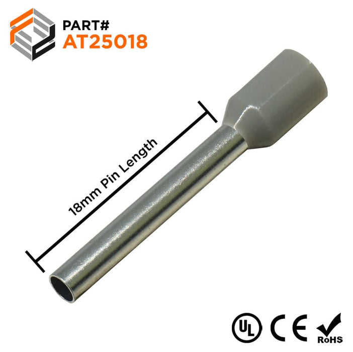 AT25018 - 14AWG (18mm Pin) Insulated Ferrules - Gray - Ferrules Direct