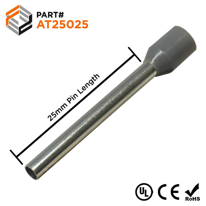 AT25025 - 14AWG (25mm Pin) Insulated Ferrules - Gray - Ferrules Direct