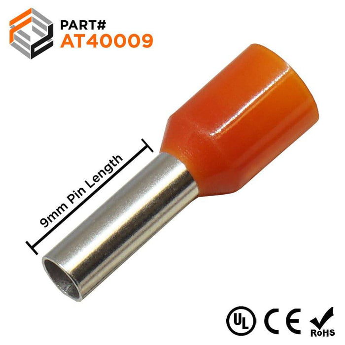 AT40009 - 12AWG (9mm Pin) Insulated Ferrules - Orange - Ferrules Direct