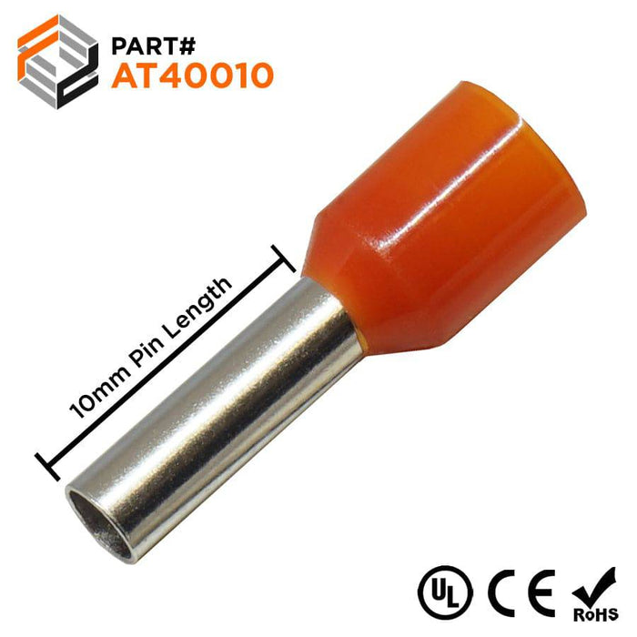 AT40010 - 12 AWG Insulated Wire Ferrules, 10mm Pin, Orange, UL ...