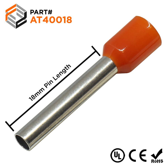 AT40018 - 12 AWG (18mm Pin) Insulated Ferrules - Orange - Ferrules Direct