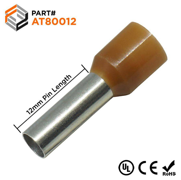 AT80012 - True 8 AWG (12mm Pin) Insulated Ferrules - Brown - Ferrules Direct