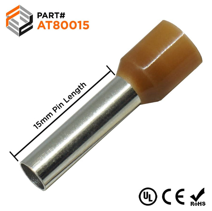AT80015- True 8 AWG (15mm Pin) Insulated Ferrules - Brown - Ferrules Direct