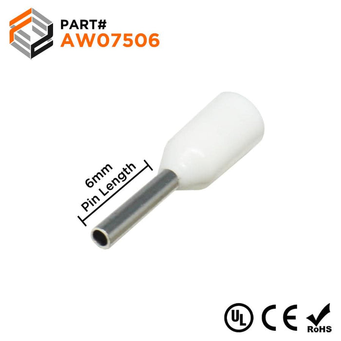 AW07506 - 20 AWG (6mm Pin) Insulated Ferrules - White - Ferrules Direct