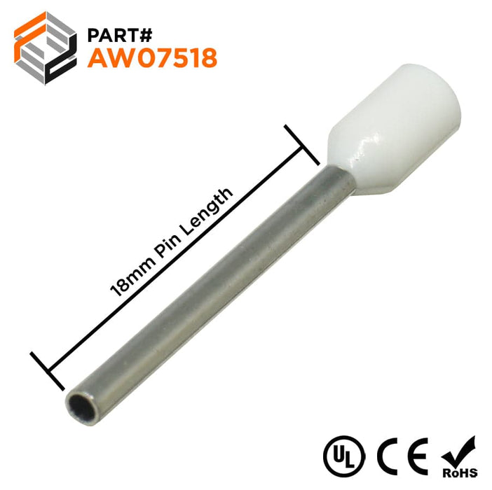 AW07518 - 20 AWG (18mm Pin) Insulated Ferrules - White - Ferrules Direct