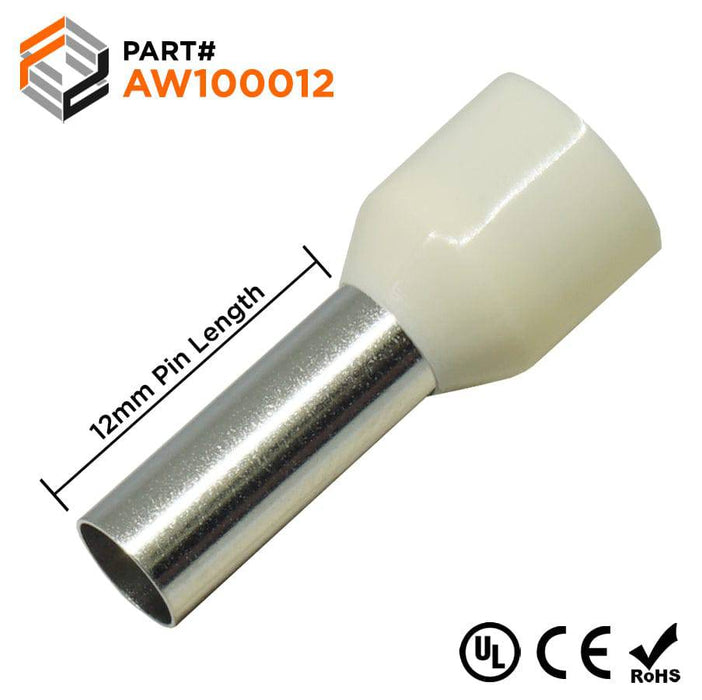 AW100012 - 8 AWG (12mm Pin) Insulated Ferrules - Beige - Ferrules Direct