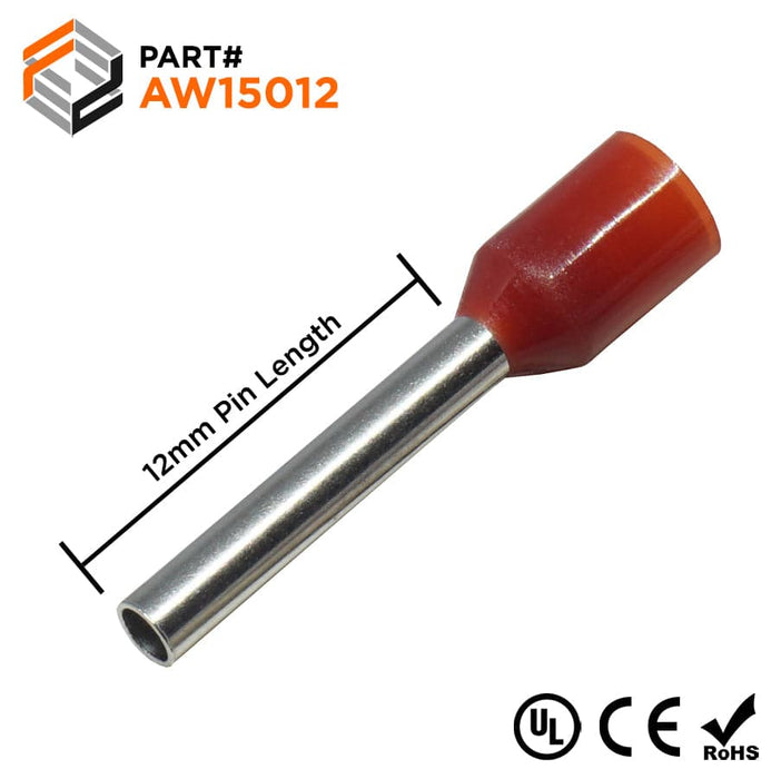 AW15012 - 16AWG (12mm Pin) Insulated Ferrules - Red - Ferrules Direct