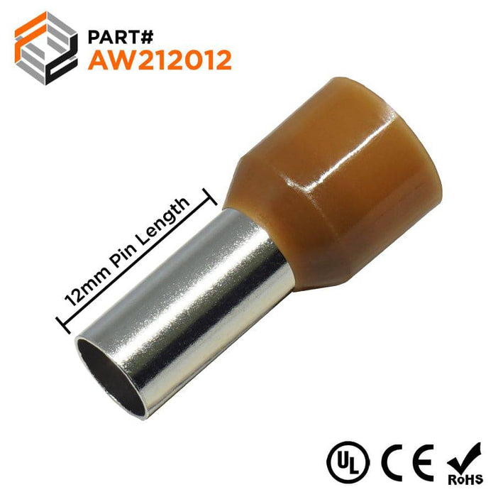 AW212012 - True 4 AWG (12mm Pin) Insulated Ferrules - Brown - Ferrules Direct
