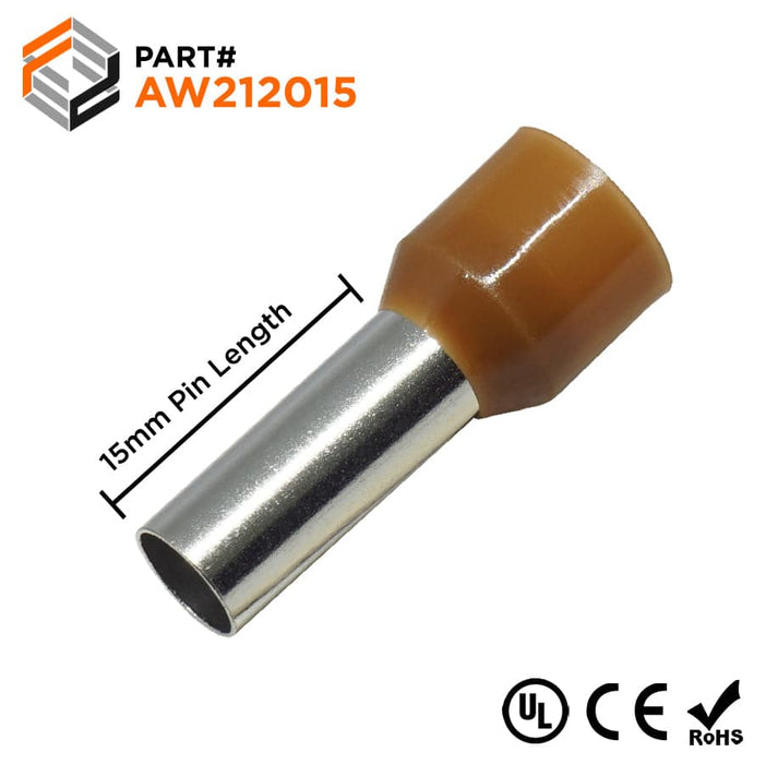 AW212015 - True 4 AWG (15mm Pin) Insulated Ferrules - Brown - Ferrules Direct