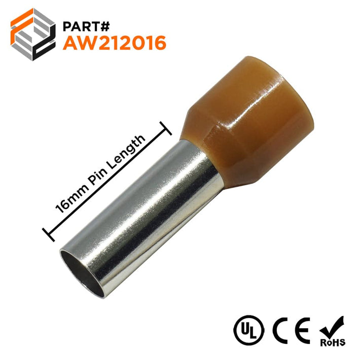 AW212016 - True 4 AWG (16mm Pin) Insulated Ferrules - Brown - Ferrules Direct