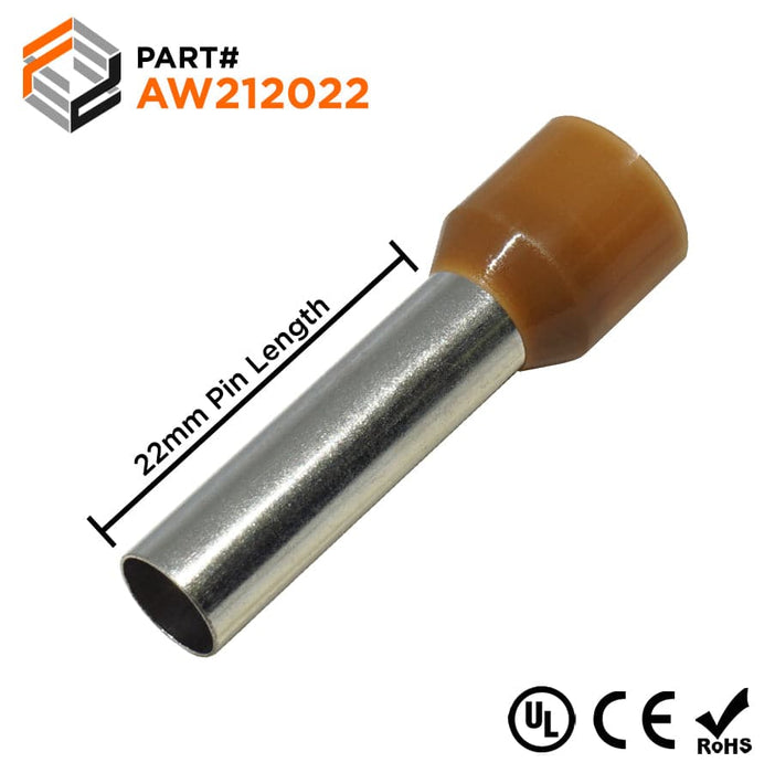 AW212022 - True 4 AWG (22mm Pin) Insulated Ferrules - Brown - Ferrules Direct