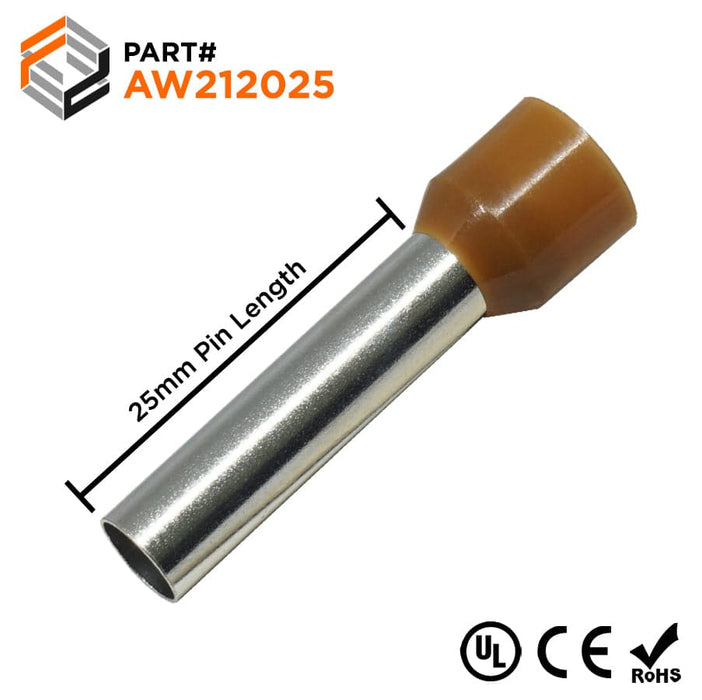 AW212025 - True 4 AWG (25mm Pin) Insulated Ferrules - Brown - Ferrules Direct
