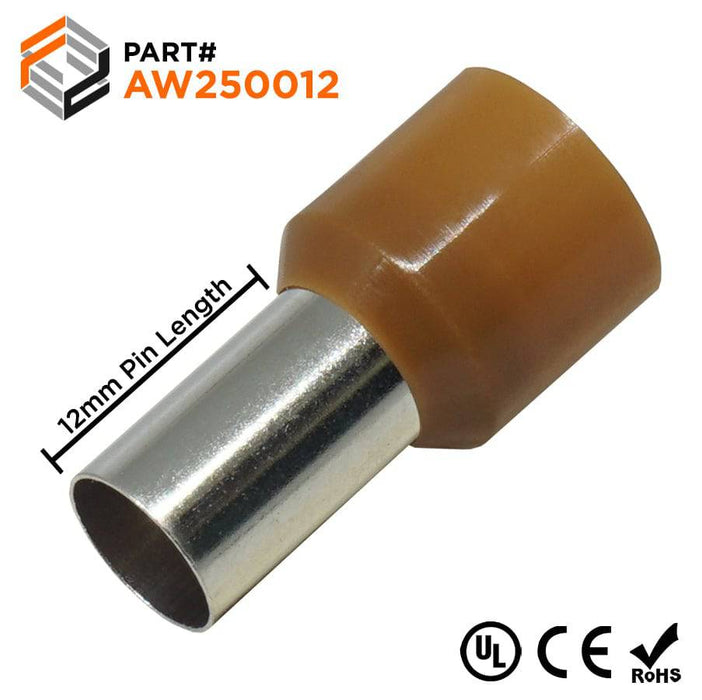 AW250012 - 4 AWG (12mm Pin) Insulated Ferrules - Brown - Ferrules Direct