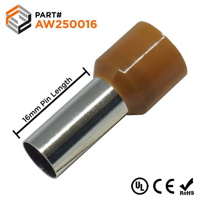 AW250016 - 4 AWG (16mm Pin) Insulated Ferrules - Brown - Ferrules Direct