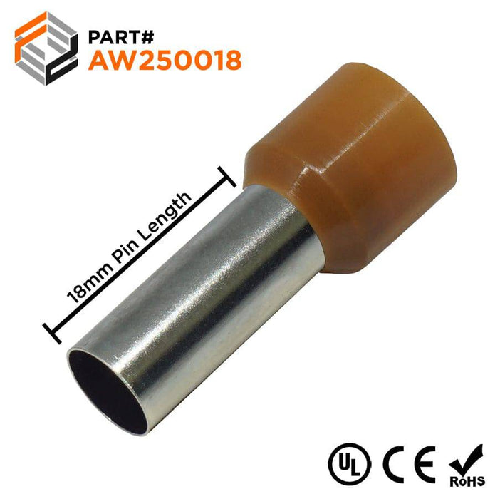 AW250018 - 4 AWG (18mm Pin) Insulated Ferrules - Brown - Ferrules Direct