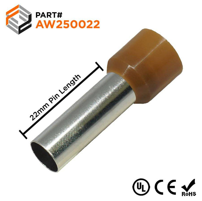 AW250022 - 4 AWG (22mm Pin) Insulated Ferrules - Brown - Ferrules Direct