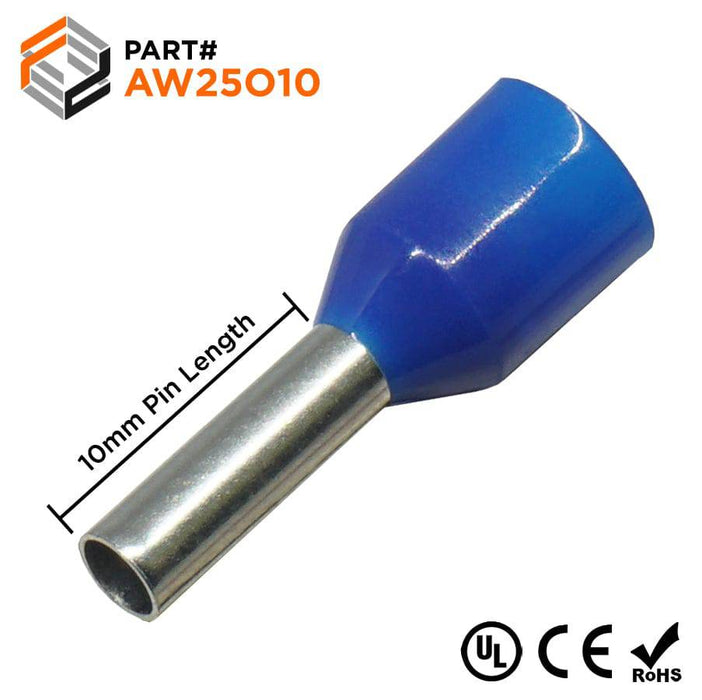 AW25010 - 14AWG (10mm Pin) Insulated Ferrules - Blue - Ferrules Direct