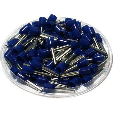 AW25008L - 14AWG (8mm Pin) Insulated Ferrules - Blue - Large Cap - Ferrules Direct