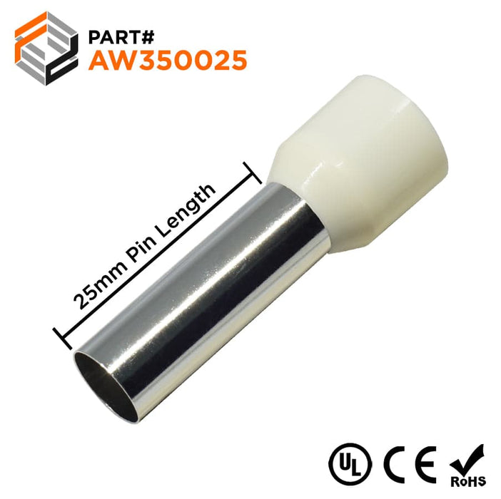 AW350025 - 2 AWG (25mm Pin) Insulated Ferrules - Beige - Ferrules Direct