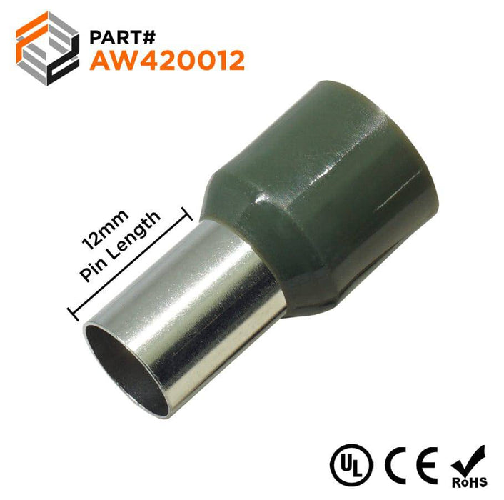 AW420012 - True 1 AWG (12mm Pin) Insulated Ferrules - Olive Green - Ferrules Direct