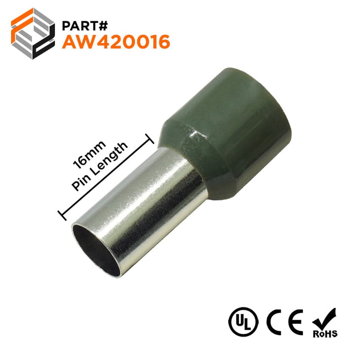 AW420016 - True 1 AWG (16mm Pin) Insulated Ferrules - Olive Green - Ferrules Direct