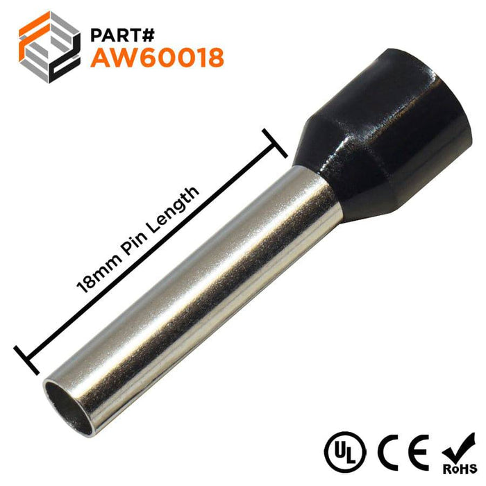 AW60018 - 10 AWG (18mm Pin) Insulated Ferrules - Black - Ferrules Direct