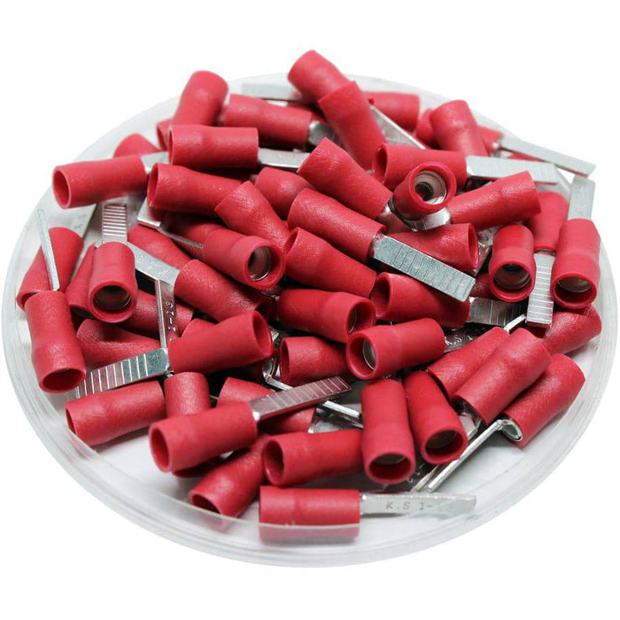 DBD1-13 - Vinyl Insulated Flat Blade Terminal - Double Crimp - 22-16 AWG - Red - Ferrules Direct