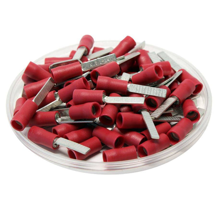 DBD1-14 - Vinyl Insulated Flat Blade Terminal - Double Crimp - 22-16 AWG - Red - Ferrules Direct