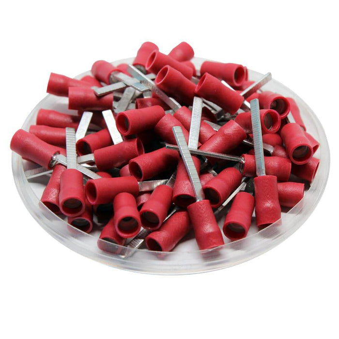 DBD1-18 - Vinyl Insulated Flat Blade Terminal - Double Crimp - 22-16 AWG - Red - Ferrules Direct