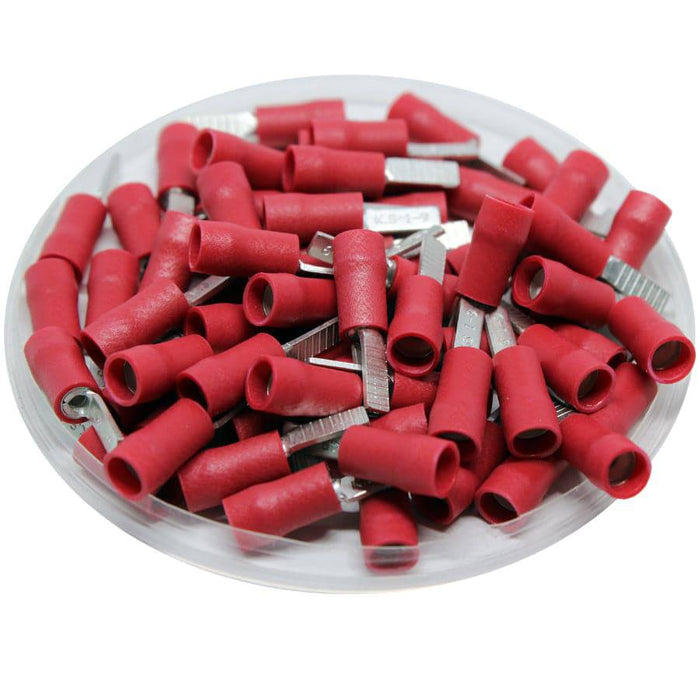 DBD1-9 - Vinyl Insulated Flat Blade Terminal - Double Crimp - 22-16 AWG - Red - Ferrules Direct