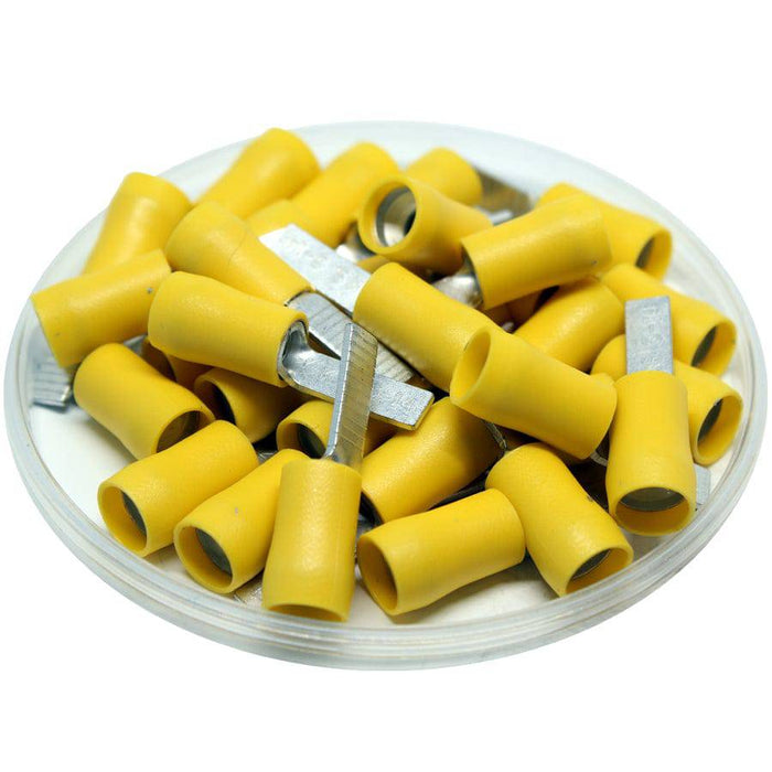 DBD5-14 - Vinyl Insulated Flat Blade Terminal - Double Crimp - 12-10 AWG - Yellow - Ferrules Direct
