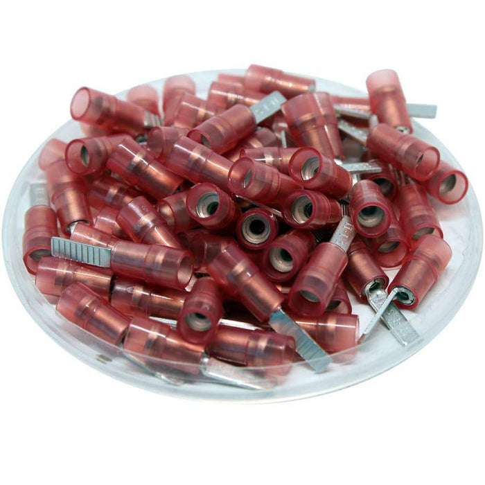 DBNYD1-11 - Nylon Insulated Flat Blade Terminal - Double Crimp - 22-16 AWG - Red - Ferrules Direct