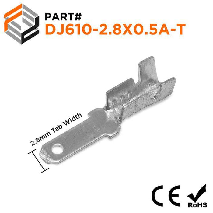 DJ610-2.8X0.5T - Tin Plated Male Open Barrel Quick Disconnect - No Locking Tab - 22-16 AWG - Ferrules Direct