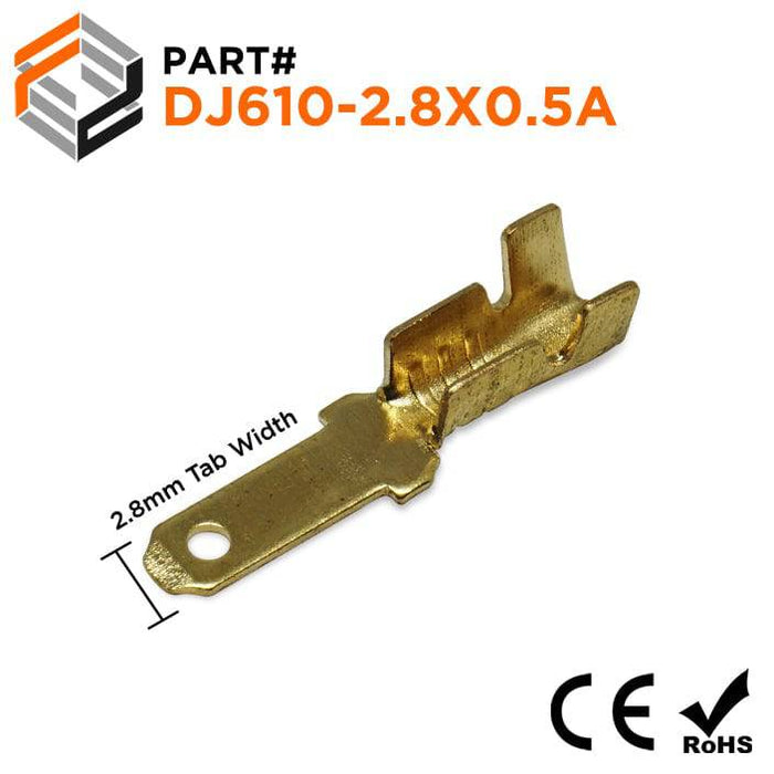 DJ610-2.8X0.5 - Untinned Male Open Barrel Quick Disconnect - No Locking Tab - 22-16 AWG - Ferrules Direct