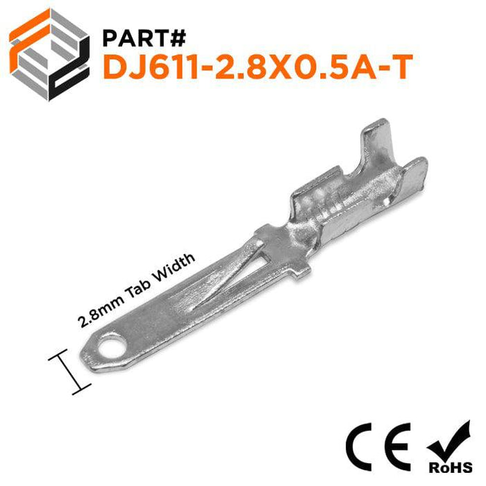 DJ611-2.8X0.5A-T - Tin Plated Male Open Barrel Quick Disconnect - Locking Tab - 22-16 AWG - Ferrules Direct