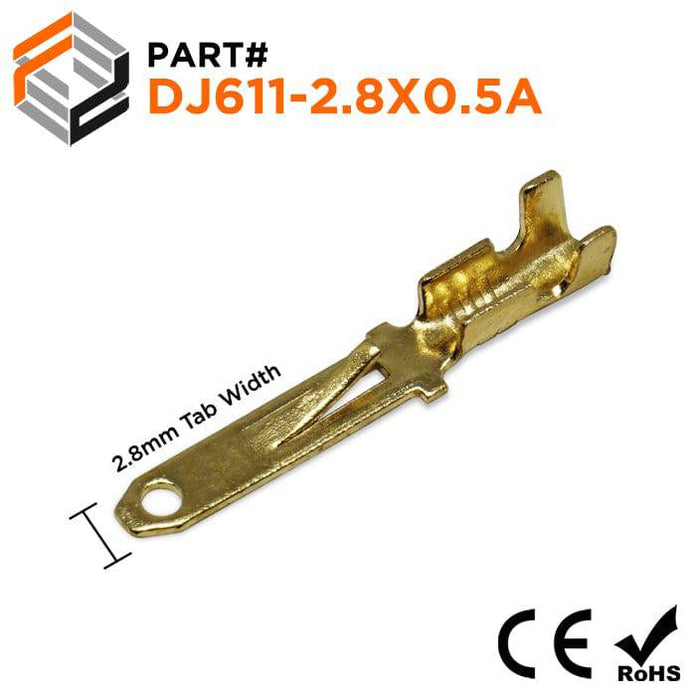 DJ611-2.8X0.5A - Untinned Male Open Barrel Quick Disconnect - Locking Tab - 22-16 AWG - Ferrules Direct