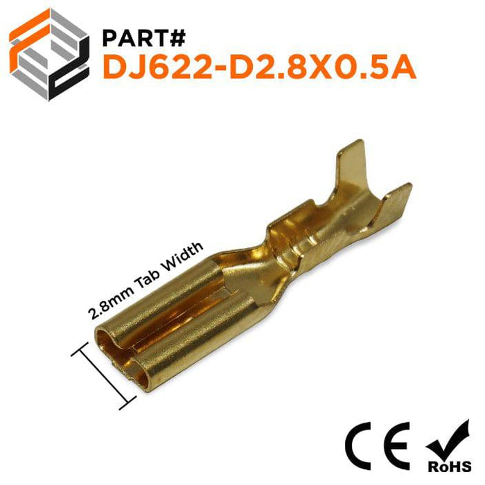DJ622-D2.8X0.5A - Untinned Female Open Barrel Quick Disconnect - 22-16 AWG - Ferrules Direct