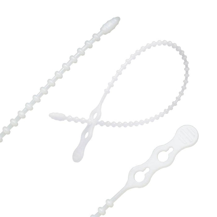 8" Standard Double Loop Beaded Nylon Reusable Cable Ties, 50lb Tensile