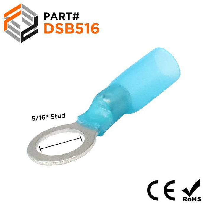 DSB516 - Polyethylene Heat Shrink Ring Term - 16-14 AWG - 5/16" Stud Blue