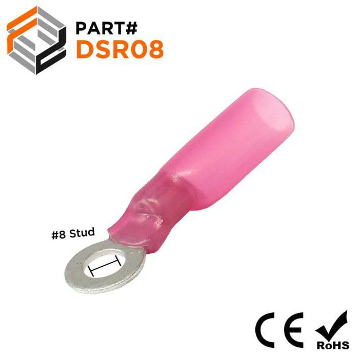 DSR08 - Polyethylene Heat Shrink Ring Term - 22-18AWG - #8 Stud Red