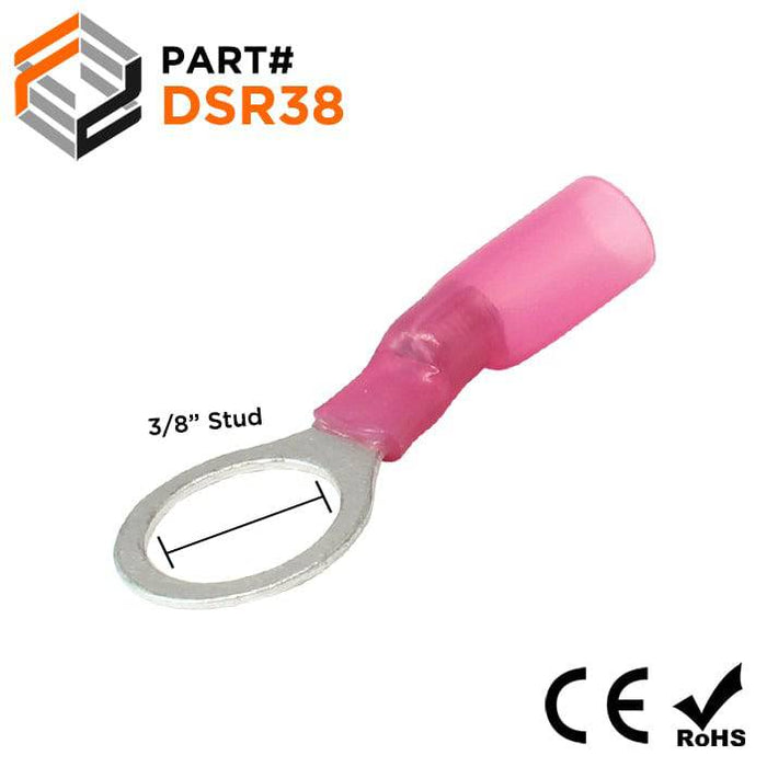 DSR38 - Polyethylene Heat Shrink Ring Term - 22-18AWG - 3/8" Stud Red