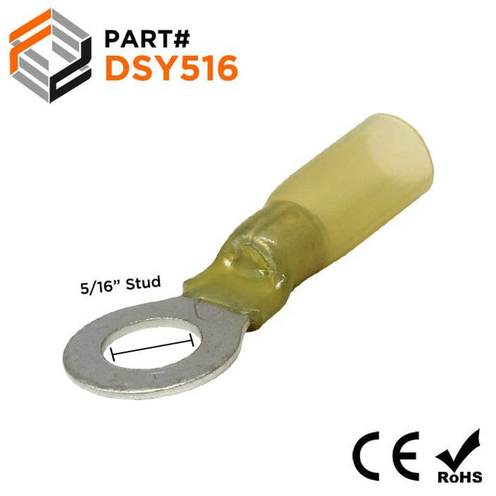 DSY516 - Polyethylene Heat Shrink Ring Term - 12-10 AWG - 5/16" Stud Yellow