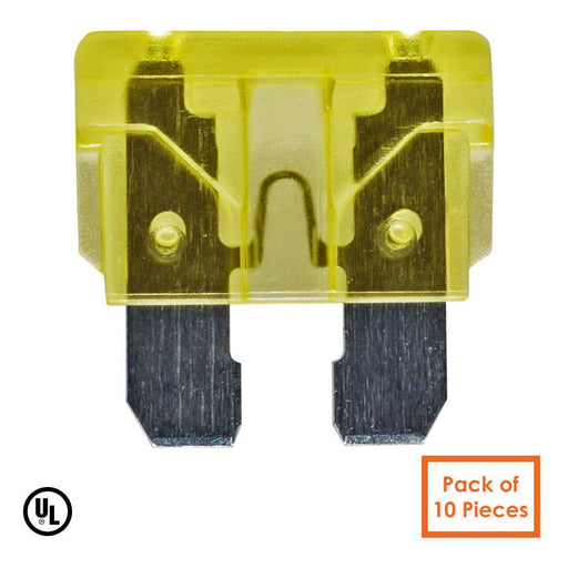 20AMP - 32V - Low Voltage Automotive & Marine Blade Fuse - Color: Yellow - Ferrules Direct