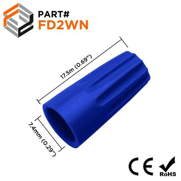 FD2WN - Twist-On Wire Cap Connector - 22-14 AWG - Blue - Ferrules Direct