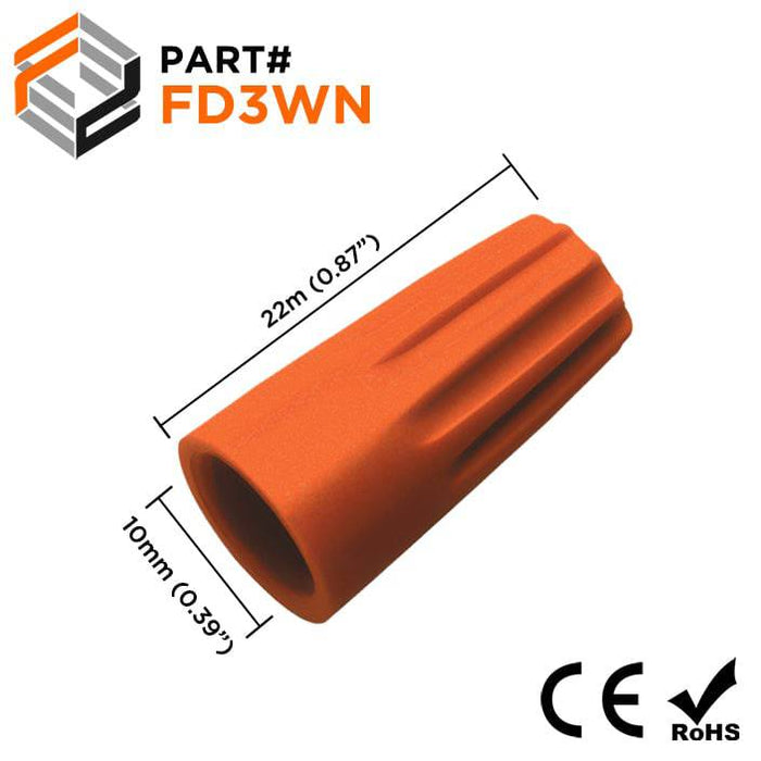 FD3WN - Twist-On Wire Cap Connector - 22-14 AWG - Orange - Ferrules Direct