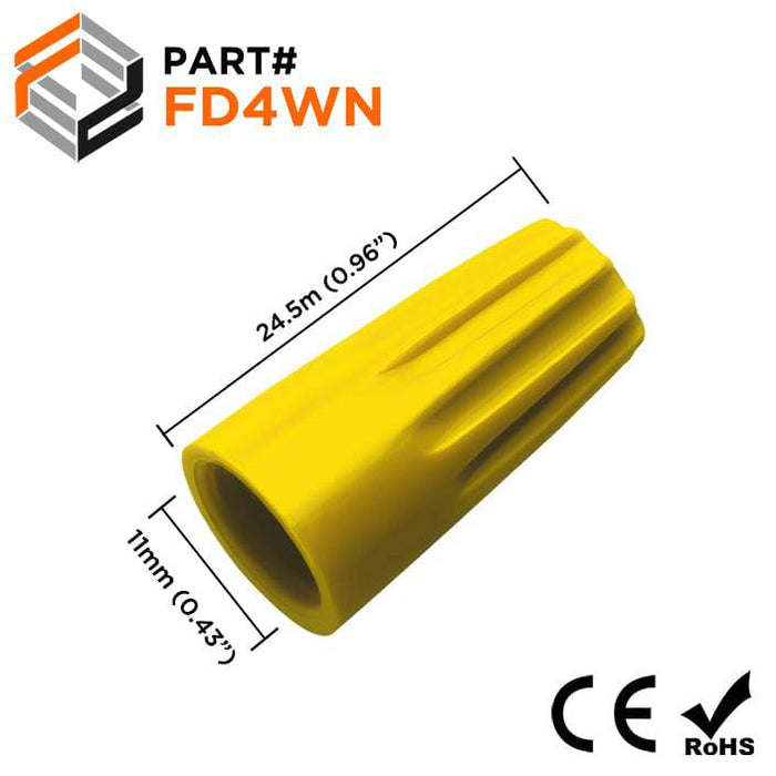 FD4WN - Twist-On Wire Cap Connector - 18-12 AWG - Yellow - Ferrules Direct