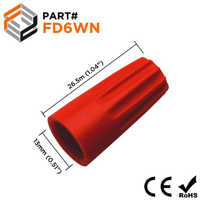FD6WN - Twist-On Wire Cap Connector - 18-10 AWG - Red - Ferrules Direct