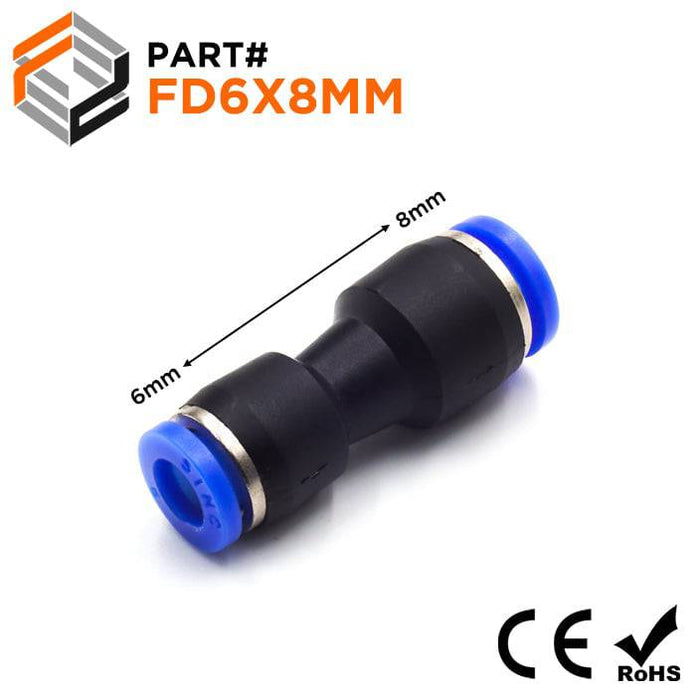 FD6X8MM - Pneumatic Push-In Reducer Union Fitting, 6mm to 8mm - Ferrules Direct
