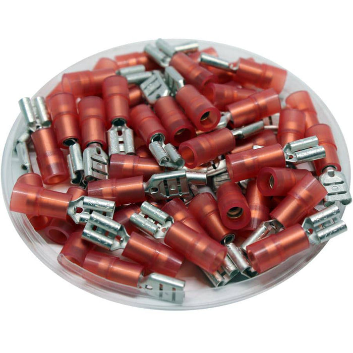 FDNYD1-187(8) - Nylon Insulated Female Quick Disconnects - Double Crimp - 22-16 AWG - Ferrules Direct